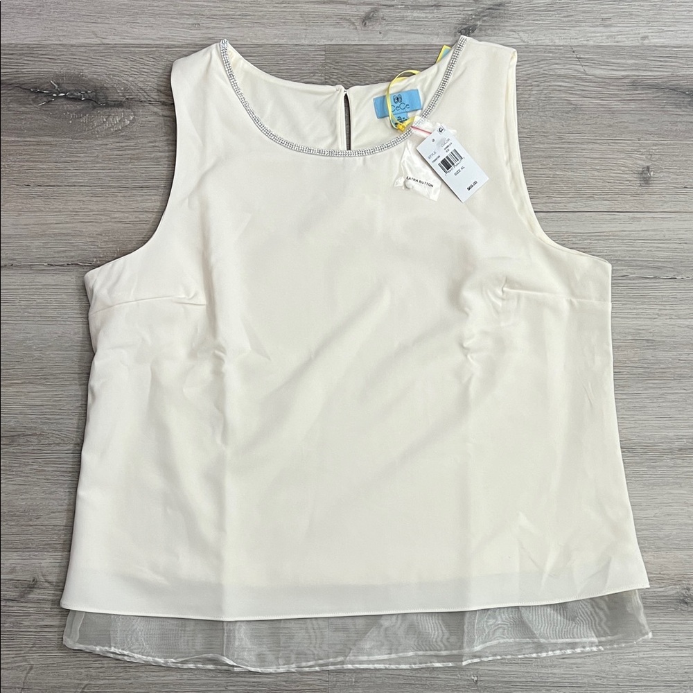 CeCe Cream Sleeveless Blouse with Sheer Hem XL